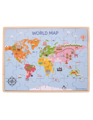 Dřevěná puzzle mapa světa