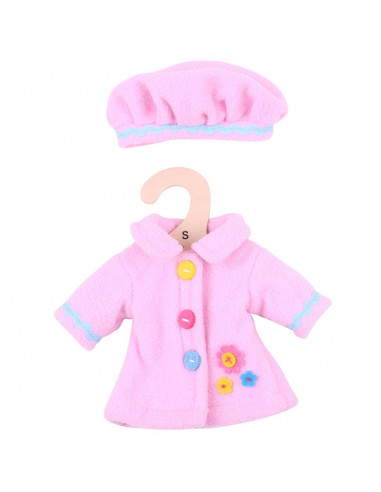 Růžový kabátek s čepičkou pro panenku 28 cm
